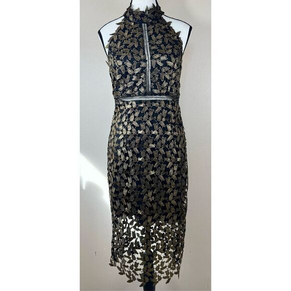 NWT Bardot Gold Leaf Halter Lace Sheath Night Out Holiday Cocktail Dress Women 6 - Picture 4 of 14